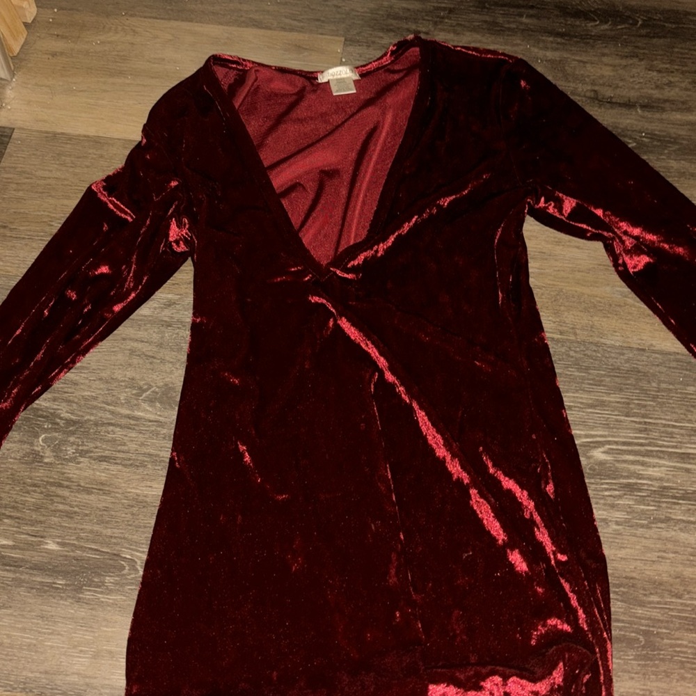 red wine colored long velvet dress
